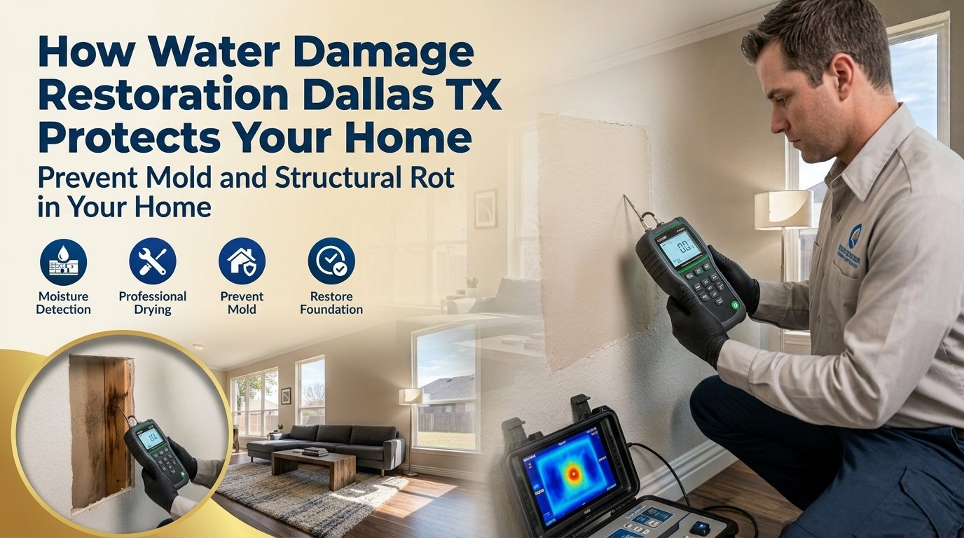 Water damage restoration in a Dallas TX home after flooding